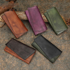 Green Womens Geometry Leather Trifold Long Wallet - Bill Slots Detail