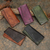 Green Womens Geometry Leather Trifold Long Wallet - Bill Slots Detail