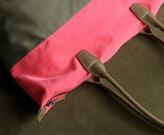 Pink&Khaki Womens Nylon Shoulder Handbag Womens Nylon Contrast Color Pink Shoulder Work Purse Nylon for Ladies