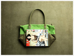 Green Womens Nylon Shoulder Handbag Womens Nylon Contrast Color Shoulder Work Purse Nylon for Ladies