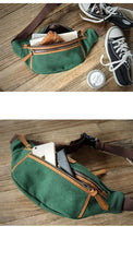 Green Canvas Leather Mens Chest Bag Waist Bag Fanny Pack Bum Pack For Men