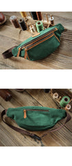 Green Canvas Leather Mens Chest Bag Waist Bag Fanny Pack Bum Pack For Men