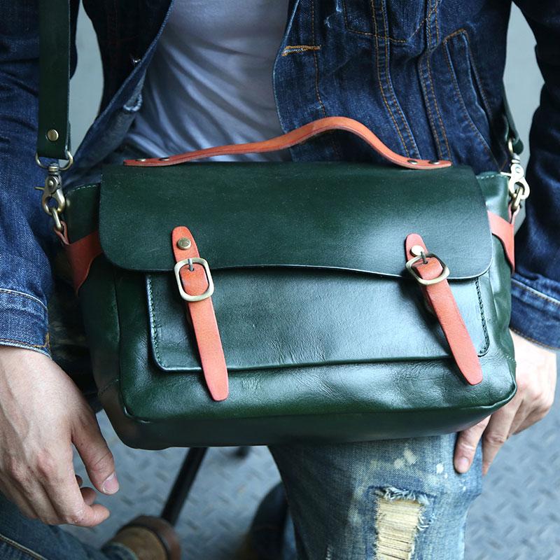 Green Leather Mens Briefcase Messenger Bag Handbag Shoulder Bag for me