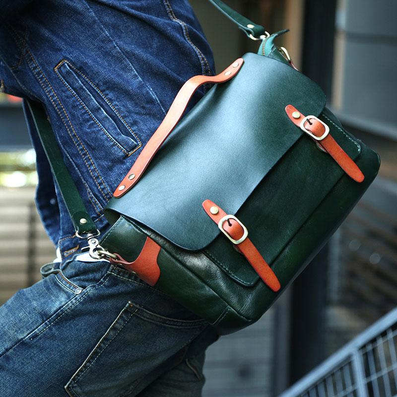 Green leather satchel handbag outlet