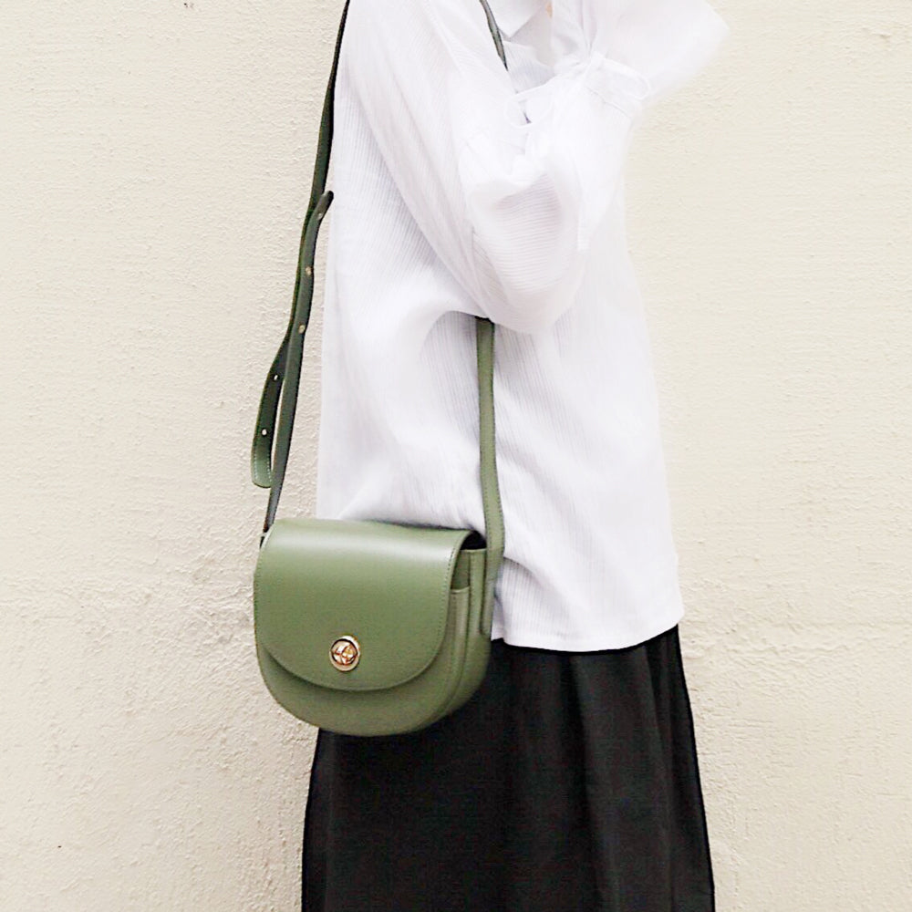 Green Leather Women Small Saddle Shoulder Bag For Women