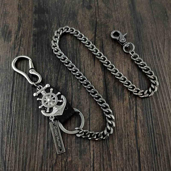 HEAVY METAL ANCHOR BIKER SILVER WALLET CHAIN - Back View