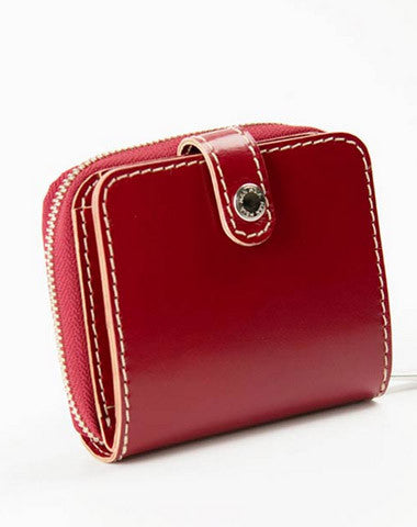 Handmade women billfold leather wallet zip beige red brown navy billfold wallet for her