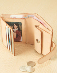 Handmade women billfold leather wallet beige vintage brown navy billfold wallet for her
