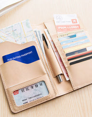 Handmade women long leather passport wallet beige vintage brown black green - EverHandmade