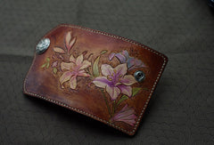 Handmade key wallet leather vintage hand painting lily flower leather keys wallet for women/men