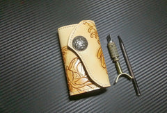 Handmade key wallet vintage carved flower&Cryprinus carpiod leather keys wallet for women/men