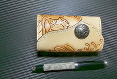 Handmade key wallet vintage carved flower&Cryprinus carpiod leather keys wallet for women/men