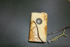 Handmade key wallet vintage carved flower&Cryprinus carpiod leather keys wallet for women/men