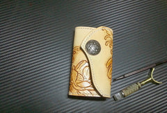 Handmade key wallet vintage carved flower&Cryprinus carpiod leather keys wallet for women/men