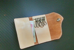 Handmade key wallet vintage carved flower&Cryprinus carpiod leather keys wallet for women/men