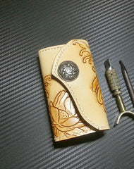 Handmade key wallet vintage carved flower&Cryprinus carpiod leather keys wallet for women/men