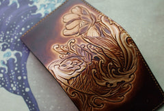 Handmade men wallet vintage flower&Cryprinus carpiod leather billfold wallet for women/men - EverHandmade