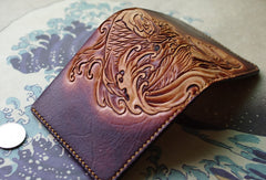 Handmade men wallet vintage flower&Cryprinus carpiod leather billfold wallet for women/men - EverHandmade
