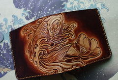 Handmade men wallet vintage flower&Cryprinus carpiod leather billfold wallet for women/men - EverHandmade