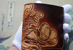 Handmade men wallet vintage flower&Cryprinus carpiod leather billfold wallet for women/men