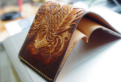 Handmade men wallet vintage flower&Cryprinus carpiod leather billfold wallet for women/men - EverHandmade