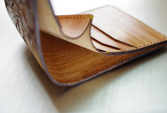 Handmade men wallet vintage hand carved flower&Cryprinus carpiod leather billfold wallet for men - EverHandmade