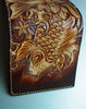 Handmade men wallet vintage hand carved flower&Cryprinus carpiod leather billfold wallet for men