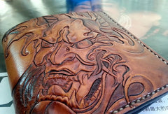 Handmade men wallet vintage hand carved prajna ghost leather billfold wallet for men - EverHandmade