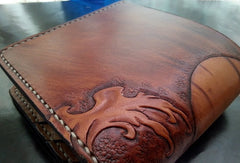 Handmade men wallet vintage hand carved prajna ghost leather billfold wallet for men - EverHandmade
