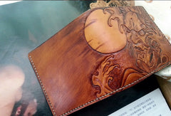 Handmade men wallet vintage hand carved prajna ghost leather billfold wallet for men - EverHandmade