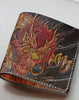 Handmade men wallet vintage hand carved Azure Dragon leather billfold wallet for men - EverHandmade