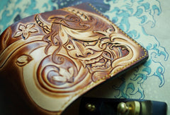 Handmade men wallet vintage hand carved prajna ghost leather billfold wallet for men