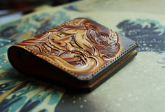 Handmade men wallet vintage hand carved prajna ghost leather billfold wallet for men