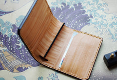 Handmade men wallet vintage hand carved prajna ghost leather billfold wallet for men