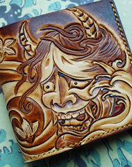 Handmade men wallet vintage hand carved prajna ghost leather billfold wallet for men