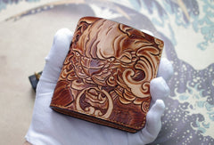Handmade men wallet vintage hand painting chinese lion leather billfold wallet for men - EverHandmade