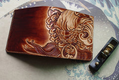 Handmade men wallet vintage hand painting chinese lion leather billfold wallet for men - EverHandmade