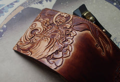Handmade men wallet vintage hand painting chinese lion leather billfold wallet for men - EverHandmade