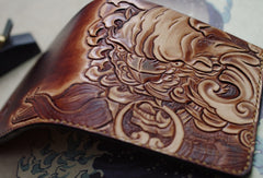 Handmade men wallet vintage hand painting chinese lion leather billfold wallet for men