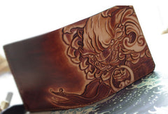 Handmade men wallet vintage hand painting chinese lion leather billfold wallet for men - EverHandmade