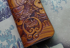 Handmade biker wallet vintage hand painting chinese lion leather biker wallet for men