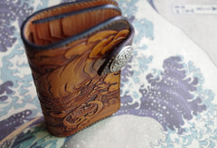 Handmade biker wallet vintage hand painting chinese lion leather biker wallet for men