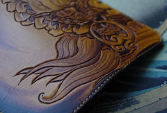 Handmade biker wallet vintage hand painting chinese lion leather biker wallet for men