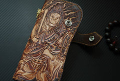 Handmade biker wallet vintage hand painting Acalanatha leather biker wallet for men