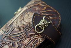 Handmade biker wallet vintage hand painting Acalanatha leather biker wallet for men