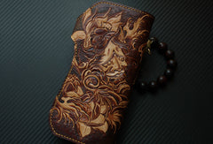 Handmade biker wallet vintage hand painting Acalanatha leather biker wallet for men