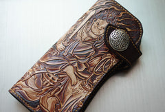 Handmade biker wallet vintage hand painting Acalanatha leather biker wallet for men