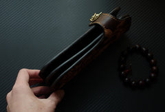 Handmade biker wallet vintage hand painting Acalanatha leather biker wallet for men