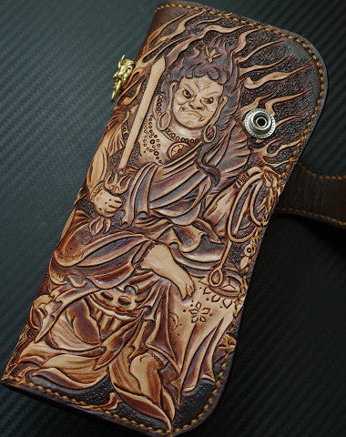 Handmade biker wallet vintage hand painting Acalanatha leather biker wallet for men - EverHandmade