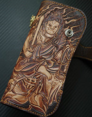 Handmade biker wallet vintage hand painting Acalanatha leather biker wallet for men